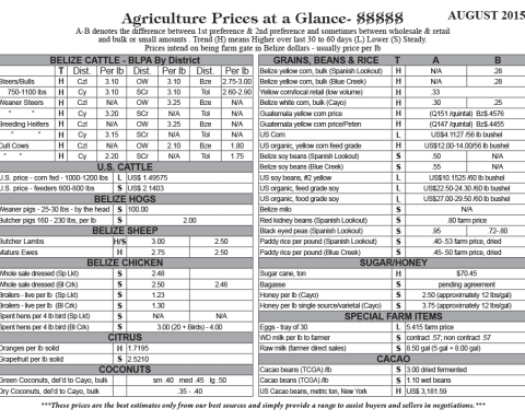 Ag Report Belize | Agriculture Prices - Aug 2015 (Image)
