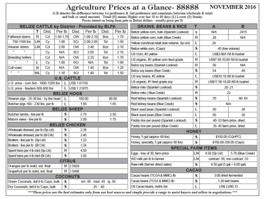 Ag Report Belize | Agriculture Prices - Nov 2016 (Image)